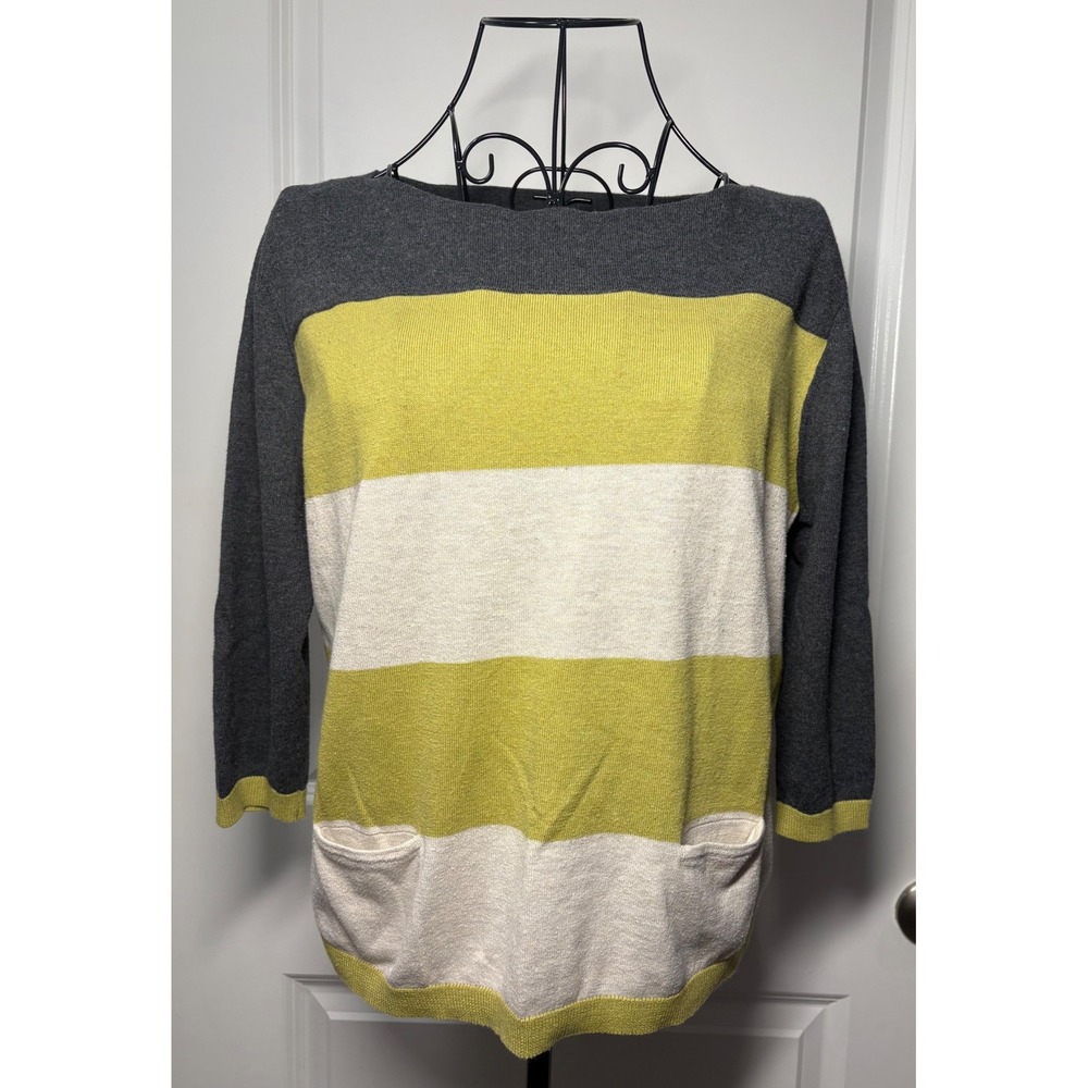 ANA A New Approach Petite Large‎ Striped 3/4 Sleeve Colorblock Sweater